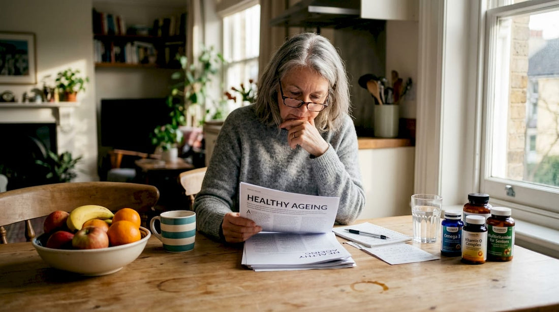 Older woman reading ageing supplements article