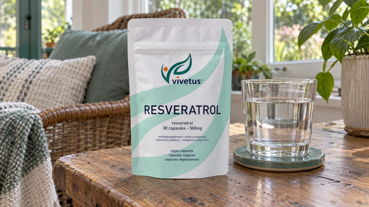Vivetus resveratrol supplement on a sunroom table